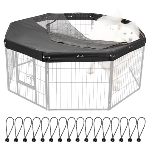 Colewin Hunde-Laufgitterabdeckung, Obere Hundegehege für 61 cm (61 cm) 8 Paneele, ausbruchsichere Laufgitterabdeckungen für drinnen und draußen (schwarz, mit halbem Netz) (Laufgitter nicht im von Colewin