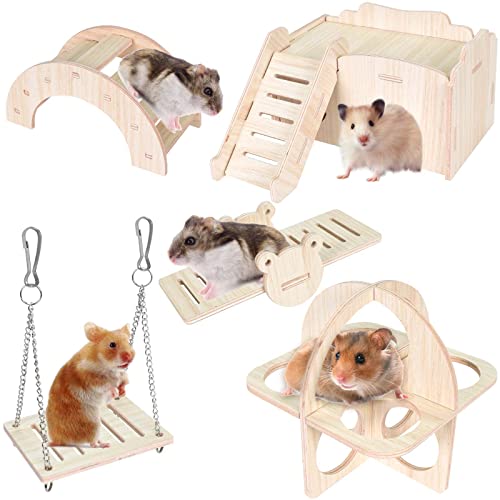 Colexy 5 Stück Hamster Spielzeug, Hamster Versteck Haus, Naturholz Hamster Kauspielzeug Set, Hamster Wippe Hamster Spielzeug Aus Holz Schaukel, Molarspielzeug Zwerghamster Zubehör für Rennmäuse Ratten Colexy 5 Stück Hamster Spielzeug, Hamster Versteck Haus, Naturholz Hamster Kauspielzeug Set, Hamster Wippe Hamster Spielzeug Aus Holz Schaukel, Molarspielzeug Zwerghamster Zubehör für Rennmäuse Ratten von Colexy
