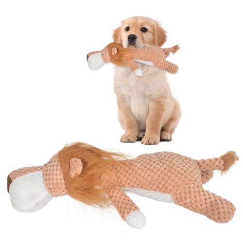 Colexy Hundespielzeug Unzerstörbar, Süßes Quietschendes Hundespielzeug mit Crinkle-Papier, Ananas-Samt-Plüsch-Hundespielzeug, Haustier Kauspielzeug, Welpen-Kauen, Ente, Interaktive (Löwe) von Colexy