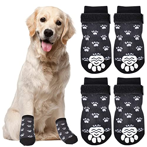 Indoor Anti-Rutsch Socken für Hunde, 2 Paar Hundesocken Anti-Rutsch Hundepfotenschutz, 3 Größen von S bis L Pfotenschutz für Hunde Hartholzböden Drinnen Drauße Warme (Schwarz) (L) von Colexy