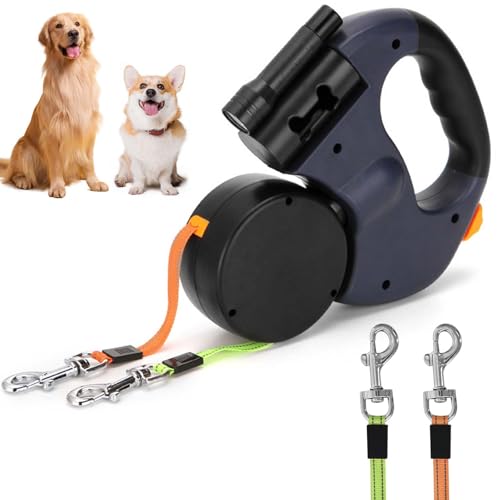 Doppelte Einziehbare Hundeleine 3m Flexible Rollleine mit LED Licht, Automatische Lange Hundeleine für 2 Hunde bis 15 kg, Rutschfester Griff, Robuste Ausziehleine Doppel Hundeleine für Kleine & Große Doppelte Einziehbare Hundeleine 3m Flexible Rollleine mit LED Licht, Automatische Lange Hundeleine für 2 Hunde bis 15 kg, Rutschfester Griff, Robuste Ausziehleine Doppel Hundeleine für Kleine & Große von Colexy
