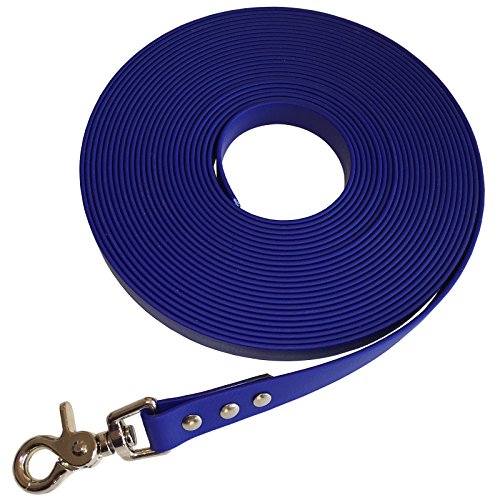 Schleppleine Trainingsleine für Hunde, robust, wetterfest, aus Flacher BIOTHANE® - BETA 16 mm - [12 m] - blau - BU522 von Collar & Leash