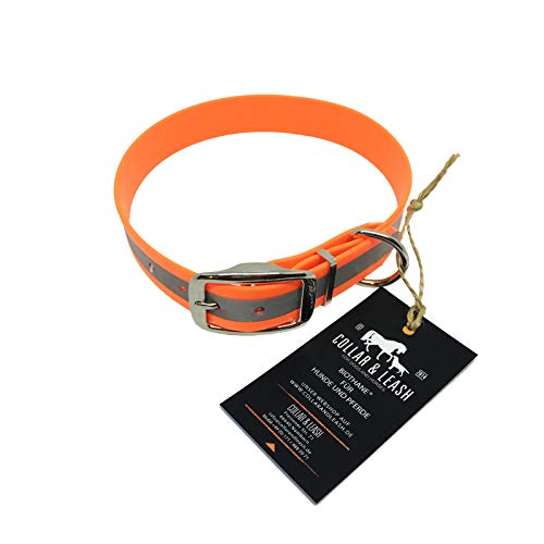 C&L Hundehalsband aus 25 mm BioThane®- [65-73cm] - neon orange - mit Reflektorstreifen - OR522RF von Collar & Leash