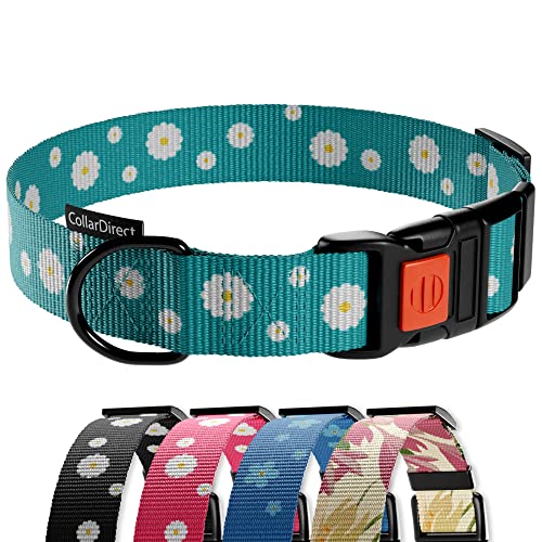 CollarDirect Hundehalsband mit Blumenmuster, Nylon, Blumendruck, verstellbar, für Hunde, kleine, mittelgroße und große Welpen (Grüne Gänseblümchen, 45-66 cm) von CollarDirect