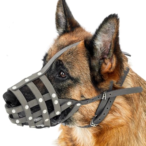 CollarDirect Maulkorb für Hunde, Deutscher Schäferhund, Dalmatiner, Dobermann, Setter, Lederkorb, mittelgroß, große Rassen, schwarz, braun (L, grau) von CollarDirect