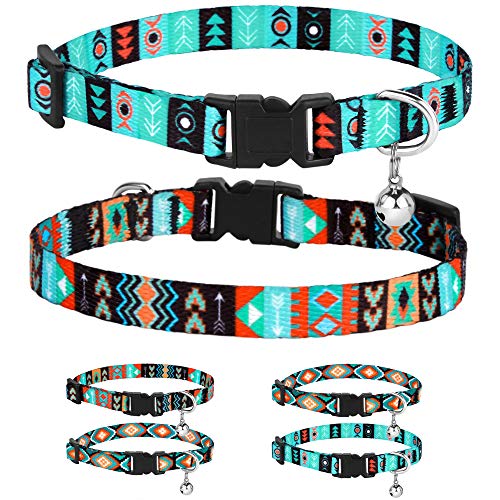 CollarDirect Katze Halsband Befreiungs-Klickschnalle Satz 2 Stück Set Tribal Aztec Muster Haustier Sicherheit anpassbar Kätzchen Halsband mit Glocke (Aztec + Ethnic) von CollarDirect