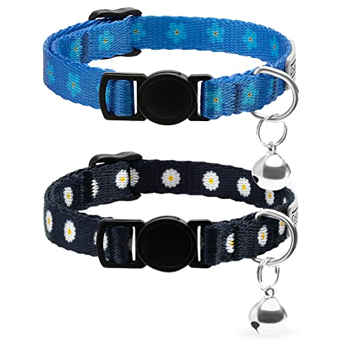 CollarDirect Katzenhalsband mit Glocke, Blumenmuster, 2er-Pack, Blumen-Set, verstellbare Sicherheits-Halsbänder für Katzen, Kätzchen, Schwarz + Gelb von CollarDirect