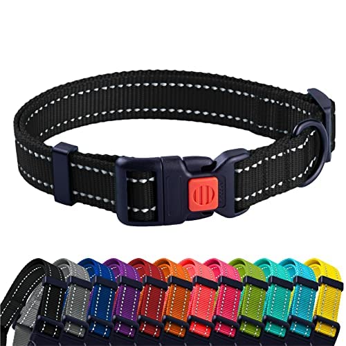 CollarDirect Kleines Hundehalsband mit Metallschnalle, Nylon, reflektierend, Welpenhalsband, verstellbar, 8 Farben (Halsumfang 17,8 - 27,9 cm, Schwarz) von CollarDirect