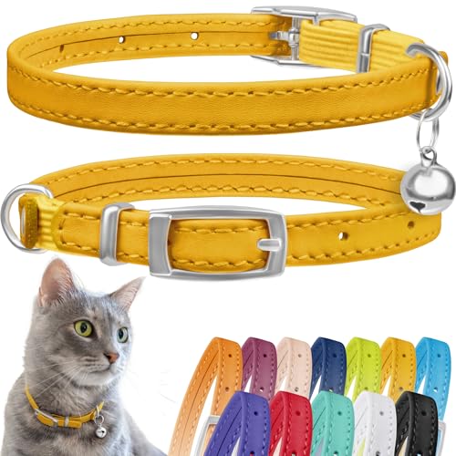 CollarDirect Leder Katzenhalsband, Sicherheitshalsband für Katzen mit elastischem Gurt, Kätzchen Band mit Glocke, Schwarz Blau Rot Orange Grün Rosa von CollarDirect