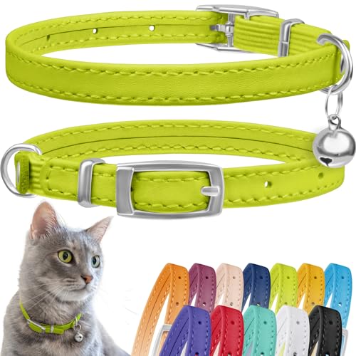 CollarDirect Leder Katzenhalsband, Sicherheitshalsband für Katzen mit elastischem Gurt, Kätzchen Band mit Glocke, Schwarz Blau Rot Orange Grün Rosa von CollarDirect