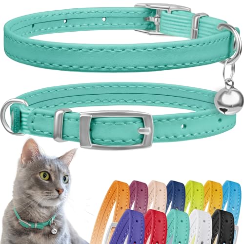 CollarDirect Leder Katzenhalsband, Sicherheitshalsband für Katzen mit elastischem Gurt, Kätzchen Band mit Glocke, Schwarz Blau Rot Orange Grün Rosa von CollarDirect