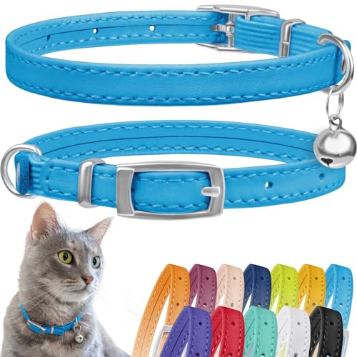 CollarDirect Leder Katzenhalsband, Sicherheitshalsband für Katzen mit elastischem Gurt, Kätzchen Band mit Glocke, Schwarz Blau Rot Orange Grün Rosa von CollarDirect