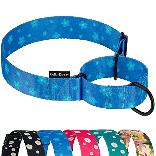 CollarDirect Martingale Halsbänder für Hunde, strapazierfähig, Blumenmuster, weiblich, Sicherheit, Nylon, Training, breites Halsband, Blumendesign, Größe L, M, Halsumfang 30,5 - 43,2 cm, Marineblau von CollarDirect