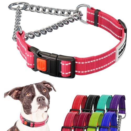 CollarDirect Reflektierendes Zugstopp Martingale Hundehalsband Seitenöffnung Schnalle Kette Training Einstellbar mit Griff Halsband für Haustiere von CollarDirect