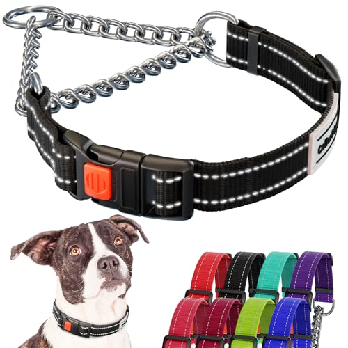 CollarDirect Reflective Dog Collar Martingale Collars Side Release Buckle Chain Training Adjustable Pet Collars (S, Neck Size 12"-15", Black) von CollarDirect