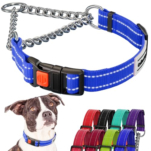 CollarDirect Reflektierendes Hundehalsband, Martingale-Halsbänder, seitliche Schnalle, Kette Training, verstellbare Haustier Halsbänder (Blau, M, 35-42 cm) von CollarDirect