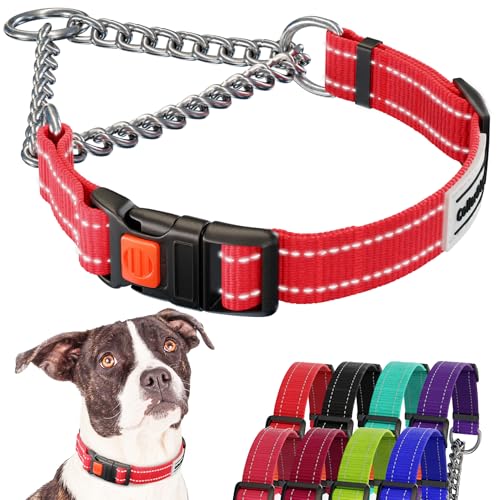 CollarDirect Reflektierendes Zugstopp Martingale Hundehalsband Seitenöffnung Schnalle Kette Training Einstellbar mit Griff Halsband für Haustiere von CollarDirect