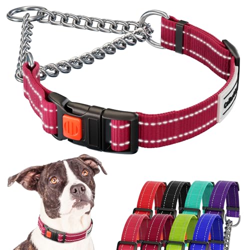 CollarDirect Reflektierendes Zugstopp Martingale Hundehalsband Seitenöffnung Schnalle Kette Training Einstellbar mit Griff Halsband für Haustiere von CollarDirect