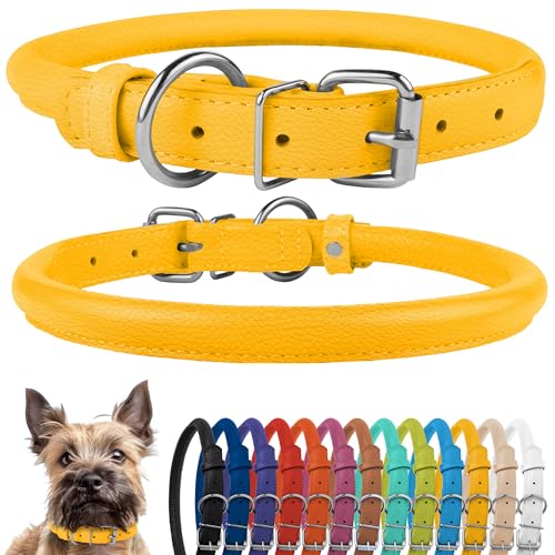 CollarDirect Rundes Leder Hundehalsband, weich gepolstert gerollt, handgefertigtes Echtleder Halsband für Hund Welpe Katze Klein Groß Schwarz Rosa Rot Lila Blau von CollarDirect