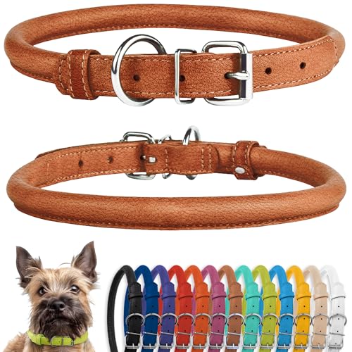 CollarDirect Rundes Leder Hundehalsband, weich gepolstert gerollt, handgefertigtes Echtleder Halsband für Hund Welpe Katze Klein Groß Schwarz Rosa Rot Lila Blau von CollarDirect