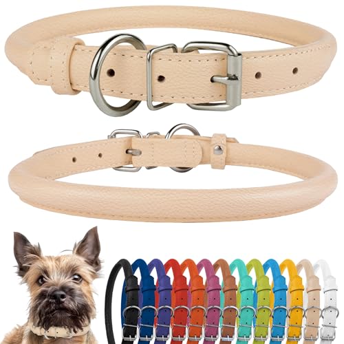 CollarDirect Rundes Leder Hundehalsband, weich gepolstert gerollt, handgefertigtes Echtleder Halsband für Hund Welpe Katze Klein Groß Schwarz Rosa Rot Lila Blau von CollarDirect