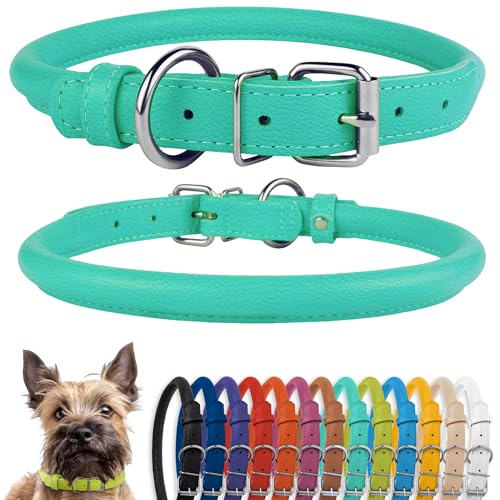 CollarDirect Rundes Leder Hundehalsband, weich gepolstert gerollt, handgefertigtes Echtleder Halsband für Hund Welpe Katze Klein Groß Schwarz Rosa Rot Lila Blau von CollarDirect