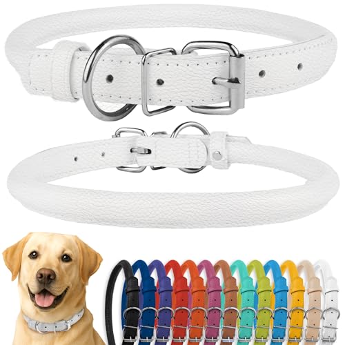 CollarDirect Rundes Leder Hundehalsband, weich gepolstert gerollt, handgefertigtes Echtleder Halsband für Hund Welpe Katze Klein Groß Schwarz Rosa Rot Lila Blau CollarDirect Rundes Leder Hundehalsband, weich gepolstert gerollt, handgefertigtes Echtleder Halsband für Hund Welpe Katze Klein Groß Schwarz Rosa Rot Lila Blau von CollarDirect