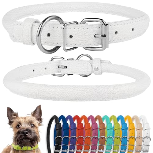 CollarDirect Rundes Leder Hundehalsband, weich gepolstert gerollt, handgefertigtes Echtleder Halsband für Hund Welpe Katze Klein Groß Schwarz Rosa Rot Lila Blau von CollarDirect