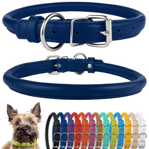 CollarDirect Rundes Leder Hundehalsband, weich gepolstert gerollt, handgefertigtes Echtleder Halsband für Hund Welpe Katze Klein Groß Schwarz Rosa Rot Lila Blau von CollarDirect