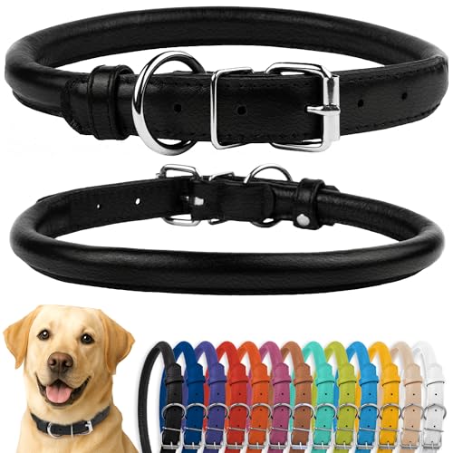 CollarDirect Hundehalsband aus gerolltem Leder, weich gepolstertes rundes Welpenhalsband, handgefertigtes echtes Lederhalsband für kleine große Katzenhalsbänder (16-18 Zoll, Schwarz Strukturiert) CollarDirect Hundehalsband aus gerolltem Leder, weich gepolstertes rundes Welpenhalsband, handgefertigtes echtes Lederhalsband für kleine große Katzenhalsbänder (16-18 Zoll, Schwarz Strukturiert) von CollarDirect