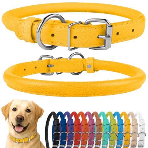 CollarDirect Rundes Leder Hundehalsband, weich gepolstert gerollt, handgefertigtes Echtleder Halsband für Hund Welpe Katze Klein Groß Schwarz Rosa Rot Lila Blau CollarDirect Rundes Leder Hundehalsband, weich gepolstert gerollt, handgefertigtes Echtleder Halsband für Hund Welpe Katze Klein Groß Schwarz Rosa Rot Lila Blau von CollarDirect