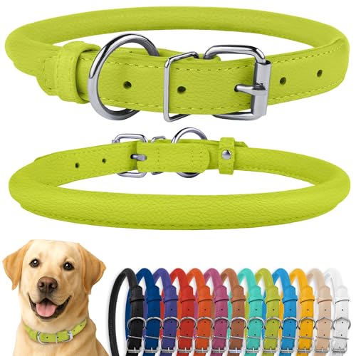 CollarDirect Rundes Leder Hundehalsband, weich gepolstert gerollt, handgefertigtes Echtleder Halsband für Hund Welpe Katze Klein Groß Schwarz Rosa Rot Lila Blau von CollarDirect