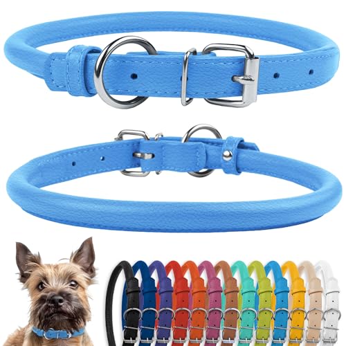 CollarDirect Rundes Leder Hundehalsband, weich gepolstert gerollt, handgefertigtes Echtleder Halsband für Hund Welpe Katze Klein Groß Schwarz Rosa Rot Lila Blau CollarDirect Rundes Leder Hundehalsband, weich gepolstert gerollt, handgefertigtes Echtleder Halsband für Hund Welpe Katze Klein Groß Schwarz Rosa Rot Lila Blau von CollarDirect
