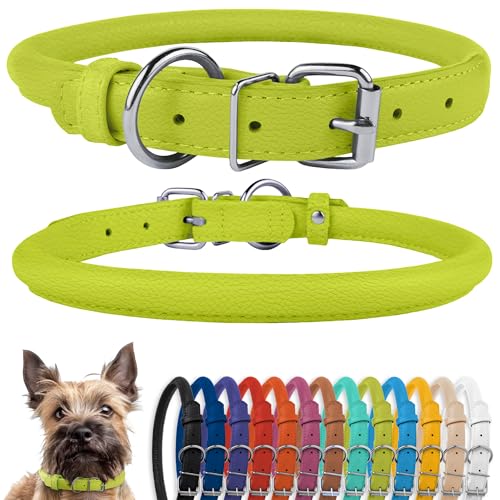 CollarDirect Rundes Leder Hundehalsband, weich gepolstert gerollt, handgefertigtes Echtleder Halsband für Hund Welpe Katze Klein Groß Schwarz Rosa Rot Lila Blau von CollarDirect