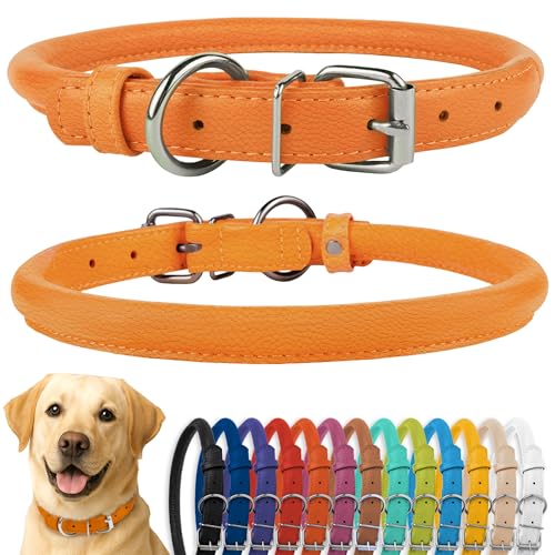 CollarDirect Rundes Leder Hundehalsband, weich gepolstert gerollt, handgefertigtes Echtleder Halsband für Hund Welpe Katze Klein Groß Schwarz Rosa Rot Lila Blau von CollarDirect