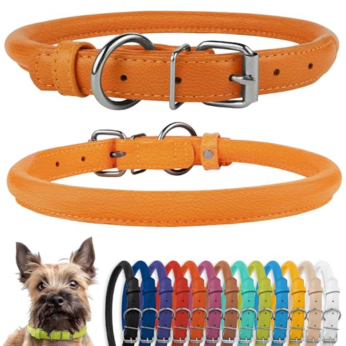 CollarDirect Rundes Leder Hundehalsband, weich gepolstert gerollt, handgefertigtes Echtleder Halsband für Hund Welpe Katze Klein Groß Schwarz Rosa Rot Lila Blau von CollarDirect