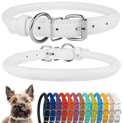 CollarDirect Rundes Leder Hundehalsband, weich gepolstert gerollt, handgefertigtes Echtleder Halsband für Hund Welpe Katze Klein Groß Schwarz Rosa Rot Lila Blau von CollarDirect
