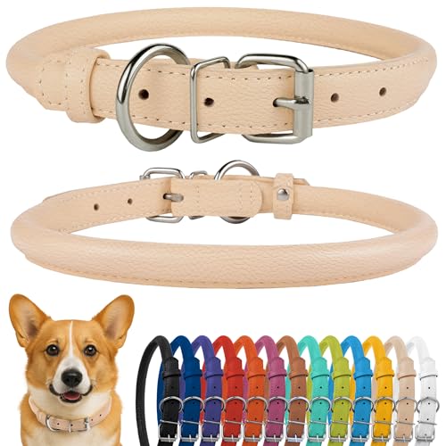 CollarDirect Rundes Leder Hundehalsband, weich gepolstert gerollt, handgefertigtes Echtleder Halsband für Hund Welpe Katze Klein Groß Schwarz Rosa Rot Lila Blau von CollarDirect