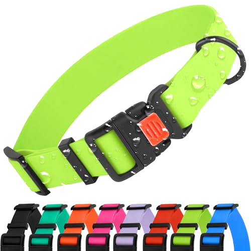 CollarDirect Verstellbares Hundehalsband, bunt, wasserfest, für kleine, mittelgroße und große Hunde, Welpen, 9 Farben (Limettengrün, M (30-40 cm)) von CollarDirect