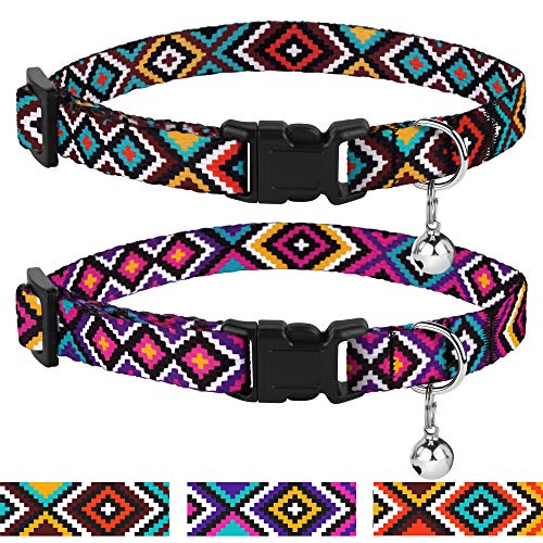 CollarDirect Aztec Cat Collar Breakaway Pack of 2 PCS Nylon Tribal Pattern Geometric Pet Kitten Halsbänder für Katzen (Ethnic Teal + Tribal Magenta) von CollarDirect