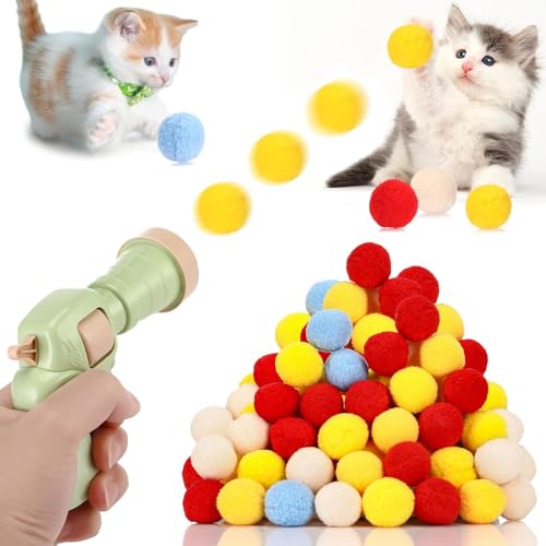 Collazoey Katzenspielzeug 50 Bälle, Katzenspielzeug Ball Pistole, Plush Ball Interactive Cat Toy, Training Katzen Ball Launcher, Bunte Geräuschloser Katzen Spielzeug für Katzen Indoor von Collazoey