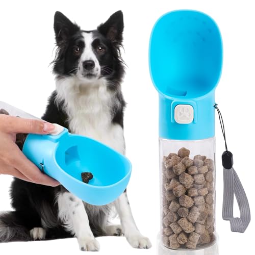 Colorday Futterspender für Haustiere, mit Klicker, Leckerli-Flasche, Leckerli-Beutel, für Training, Spazierengehen, Wandern und Reisen, BPA-freie Materialien, 300 ml, Blau von Colorday