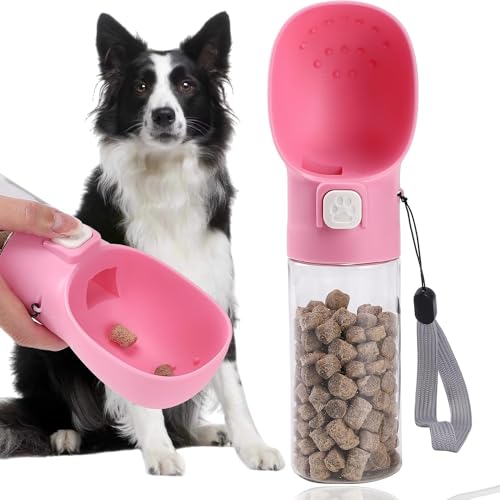 Colorday Hundefutterstation für Hundetraining, Clicker, Leckerli-Flasche, Leckerli-Beutel, für Training, Spazierengehen, Wandern und Reisen, zum Patent angemeldete BPA-freie Materialien, 300 ml, Rosa von Colorday