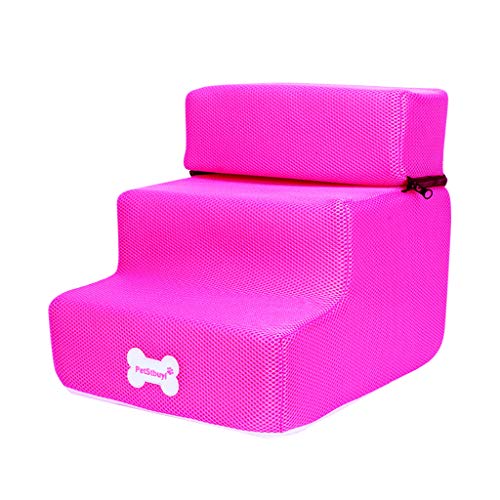 Colorful Hundetreppe Katzentreppe Atmungsaktiv Haustiertreppe mit 3 Stufen, 30 x 35 x 30 cm, Pet Walk Treppe Faltbare Abnehmbare für kleinere Hunde Katze (Hot Pink) von Colorful