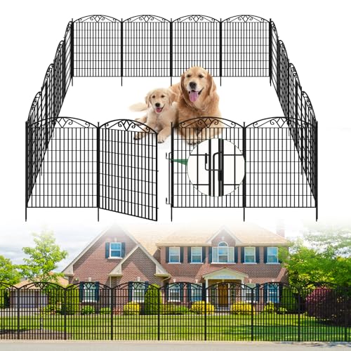 Hundezaun für den Außenbereich, 15 Stück, mit Riegel, geeignet für Terrasse, Garten, Hof, 84 cm (H) x 9,9 m (B), dekorative Zaunpaneele zur Abschreckung von Tieren (15 Packungen) von Colrasn