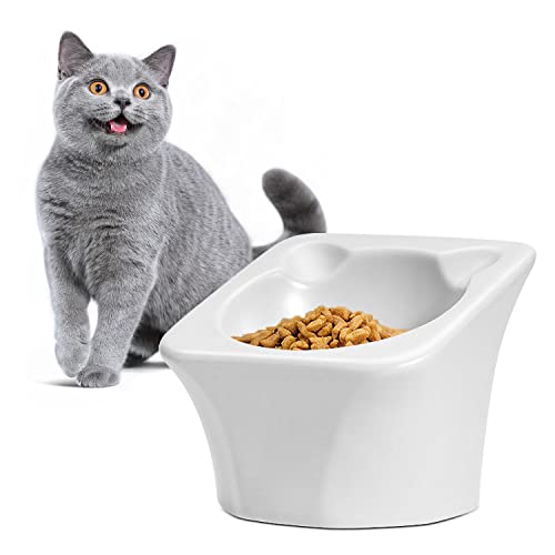 ComSaf Keramik Futternapf Katze, 15 ° Gekippte Katzennapf, Futter- und Trinknapf für Hunde und Katzen, rutschfest Wasser Fütterung Schüssel Fressnapf Katze von ComSaf