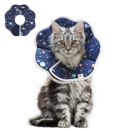 ComSaf Schützende Halskrause Katze mit Sternenhimmel-Muster, Weich und Verstellbar Katzen Halskrause für nach Operationen Bequemer Katzenkragen, Verhindert das Lecken von Wunden Katzenkragen, M von ComSaf