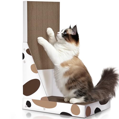 ComSaf Kratzbrett, 64 cm Hoch L Form Kratzbretter Katze, Kratzpappe für Katzen Groß, Kratzmatte Katzen Kratzbrett Zubehör, Katzenkratzbretter, Katzenmöbel, Sicherer Pappe Kratzmöbel Katze für Wände von ComSaf