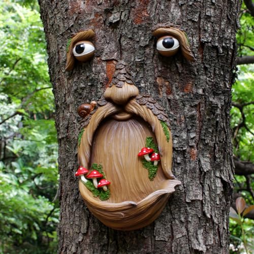 Comebachome Baum Gesichtsvogelfutterleiter, 25 cm/9,8 Zoll Harzbaumgesicht Gartenstatue, Alter Mann Gesichtsvogel Fütterung, Baummontagemontiertes Gesichtsdekor für Garten Yard Tree (Stil 1) von Comebachome