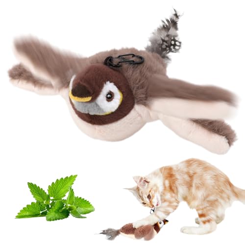 Interaktives Katzenspielzeug zur Selbstbeschäftigung - Elektrischer Vogel mit Flattern, Interactive Cat Toy, Flapping Bird (Spatzenstil) von ComedyKing